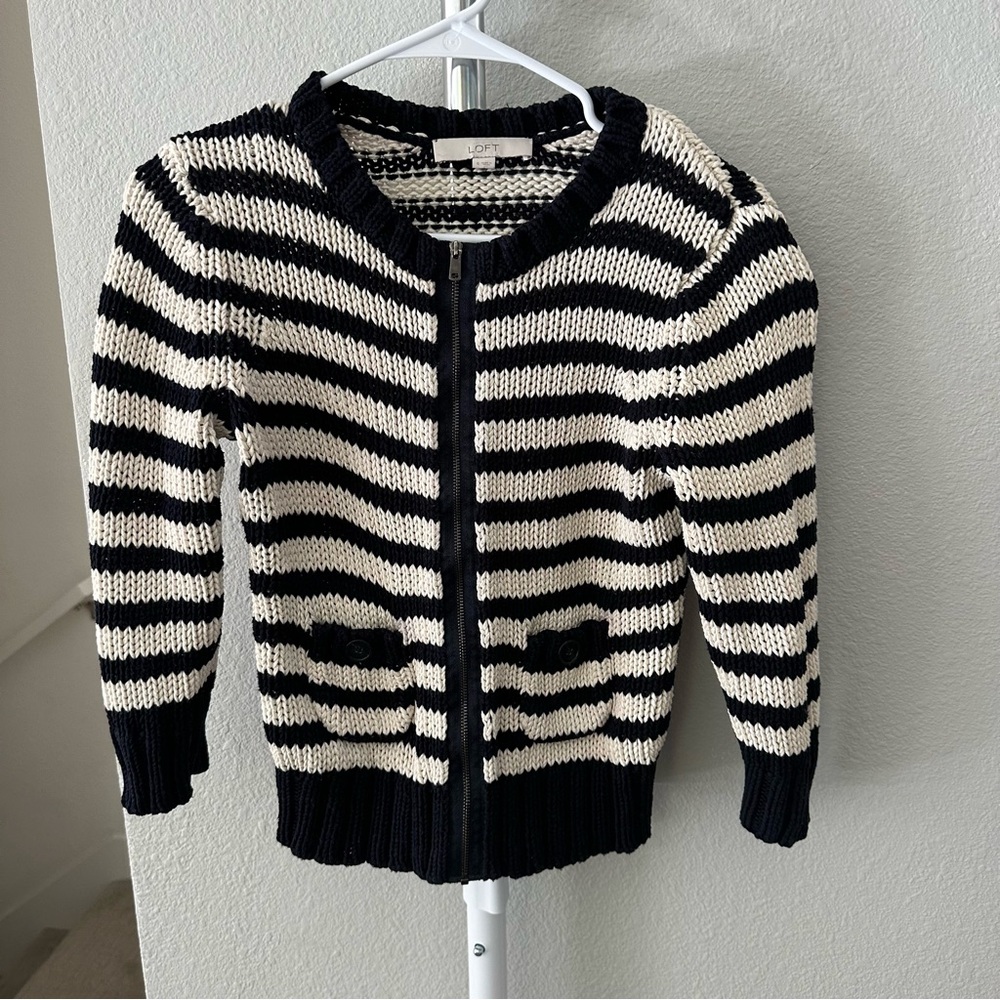 LOFT Stripe Sweater Cardigan Crop Jacket Nautical Women’s Small/X-Small